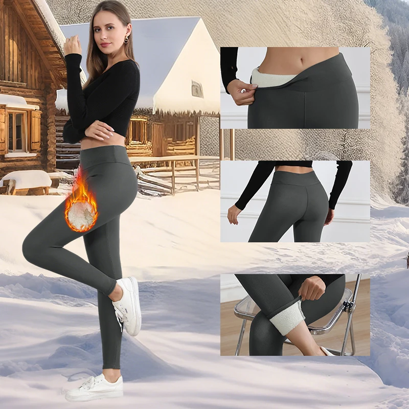 Autumn Winter Warm Fleece Women Leggings Velvet Thicken High Waist Tights Elastic Slim Solid Color Leggings Prevent Cold Tights – Image 6